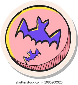 Hand drawn Bats and moon icon in sticker style vector illustration