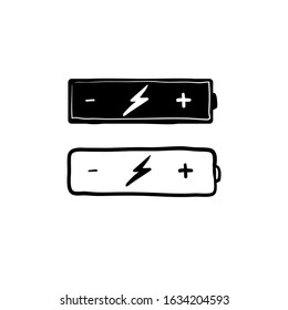 hand drawn battery charging icon illustration with doodle cartoon style vector isolated