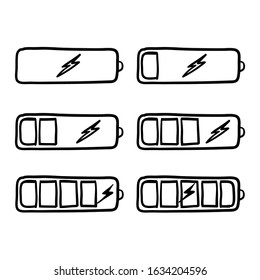 hand drawn battery charging icon illustration with doodle cartoon style vector isolated