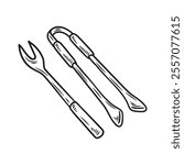 Hand Drawn BBQ Grill Illustration Colorless - BBQ Tools