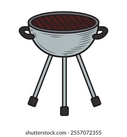 Hand Drawn BBQ Grill Illustration Colored - BBQ