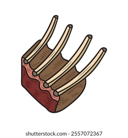 Hand Drawn BBQ Grill Illustration Colored - Ribs 02