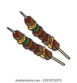 Hand Drawn BBQ Grill Illustration Colored - Satay