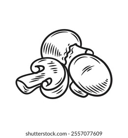 Hand Drawn BBQ Grill Illustration Colorless - Mushroom