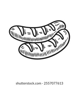 Hand Drawn BBQ Grill Illustration Colorless - Sausage