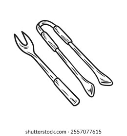 Hand Drawn BBQ Grill Illustration Colorless - BBQ Tools