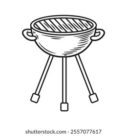 Hand Drawn BBQ Grill Illustration Colorless - BBQ