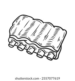 Hand Drawn BBQ Grill Illustration Colorless - Ribs 01