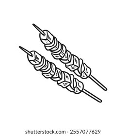 Hand Drawn BBQ Grill Illustration Colorless - Satay