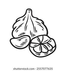 Hand Drawn BBQ Grill Illustration Colorless - Onion