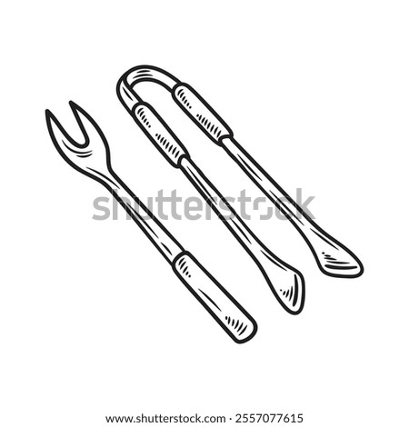 Hand Drawn BBQ Grill Illustration Colorless - BBQ Tools