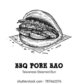 Hand drawn bbq pork bao isolated on white background, Vector