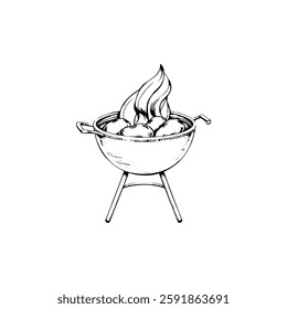 Hand drawn bbq vintage illustration. Engraving style black and white on white backgrounds. Vector