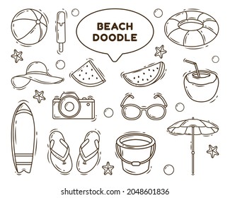 Hand drawn beach cartoon doodle illustration coloring