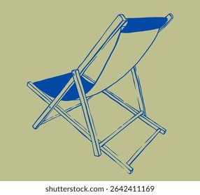 Hand drawn beach chair minimal vector illustration. Outdoor folding furniture item for patio, pool and deck. Summer vibe sketch design.