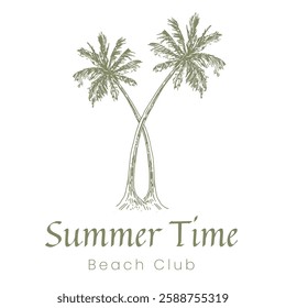 Hand Drawn Beach Club Logo – Vintage, Aesthetic, Tropical, Summer