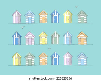 Hand Drawn Beach Huts