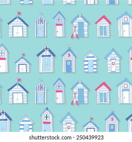 Hand Drawn Beach Huts in a Seamless Pattern