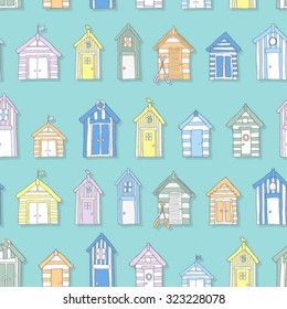 Hand Drawn Beach Huts in a Seamless Pattern
