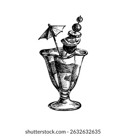 Hand drawn beach ice cream. Vintage sketch vector illustration