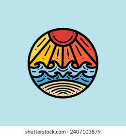 Hand Drawn Beach Ocean Vintage Logo Design illustration vector Emblem