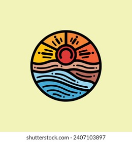 Hand Drawn Beach Ocean Vintage Logo Design illustration vector Emblem