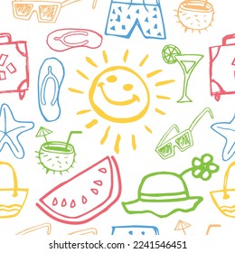Hand Drawn Beach Seamless Background Pattern