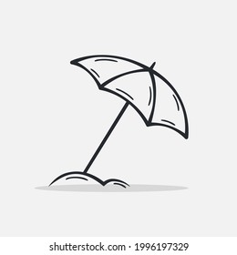 Hand drawn Beach Umbrella icon Design Template. vector sketch doodle illustration isolated on white background. Summer vacation and leisure symbol. Perfect For coloring books and stickers.