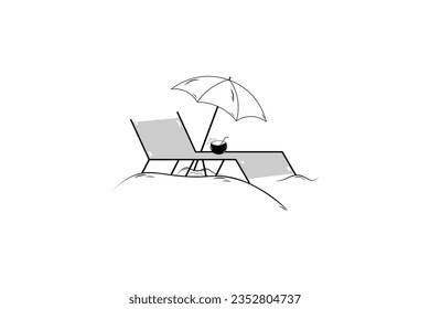 Hand drawn Beach Umbrella icon Design Template. vector sketch doodle illustration isolated on white background.