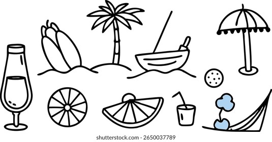 Hand drawn beach vacation elements