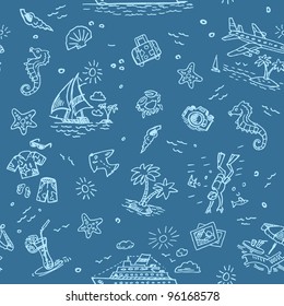 Hand drawn beach vacation seamless background 1