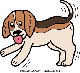 Hand Drawn Beagle Dog walking illustration in doodle style isolated on background