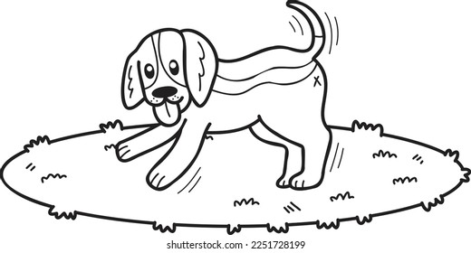 Hand Drawn Beagle Dog walking illustration in doodle style isolated on background