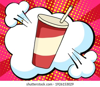 Handgezeichneter Beaker. Vector Fast Food Skizze. Comicbuchstil, Pop-Art-Retro-Vektorgrafik