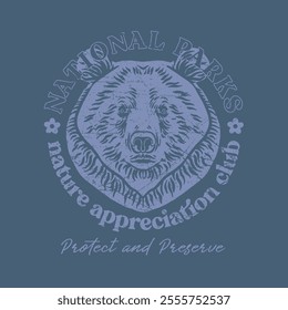 HAND DRAWN BEAR ANIMAL WILD WILDLIFE FOREST NATIONAL PARK NATURE OUTDOORS ENVIRONMENTAL VINTAGE TSHIRT TEE PRINT FOR APPAREL MERCHANDISE