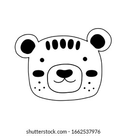 Hand drawn bear character design. Cute cartoon animal vector illustration. Abstract icon for baby posters, art prints, fashion apparel or stickers.