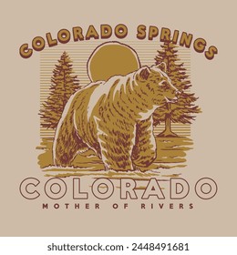 HAND DRAWN BEAR COLORADO USA AMERICA NATURE ANIMAL TRAVEL DESTINATION FOREST MOUNTAIN OUTDOORS VINTAGE TSHIRT TEE PRINT FOR APPAREL MERCHANDISE