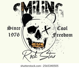 hand drawn Bear head with paint brush strokes, ROCKSTAR slogan skull. graffiti slogan print, t shirt graphics print design, Urban typography hipster street art. eps8