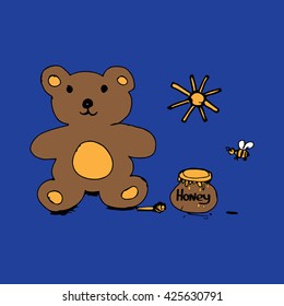 hand drawn bear and honey vector illustration