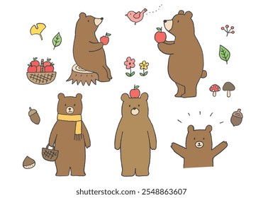 Hand drawn bear illustration set