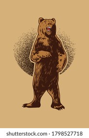 Hand drawn bear illustration for t-shirt, poster or logo. Grizzly Illustration isolated on beige background