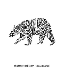 Hand drawn bear isolated on white. Zentangle style. Vector illustration animal for anti stress coloring page.