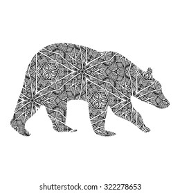 Hand drawn bear isolated on white. Zentangle style. Vector illustration animal for anti stress coloring page.