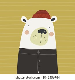 Hand drawn bear sailor. Love sea