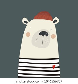 Hand drawn bear sailor. Love sea