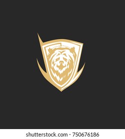 Hand drawn bear shield, mammal, dangerous, strength, vector illustration