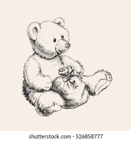 Hand drawn bear toy vector illustration