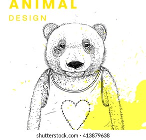 Hand Drawn Bear. Vector Graphic Illustration. Love Heart