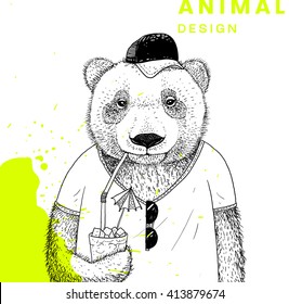 Hand Drawn Bear. Vector Graphic Illustration. Summer Style.