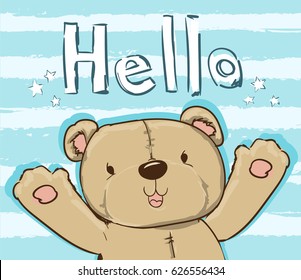 hand drawn bear , vector illustration, children print on t-shirt.